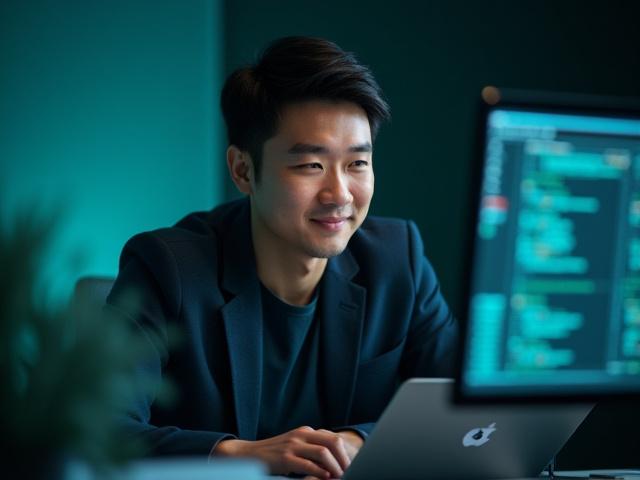 파랑 새길 개발팀 리드의 전문적이고 따뜻한 인물 사진